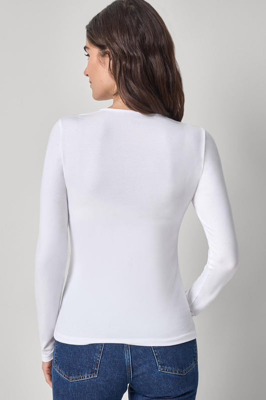 Long Sleeve Crew Tee in color White Image A2