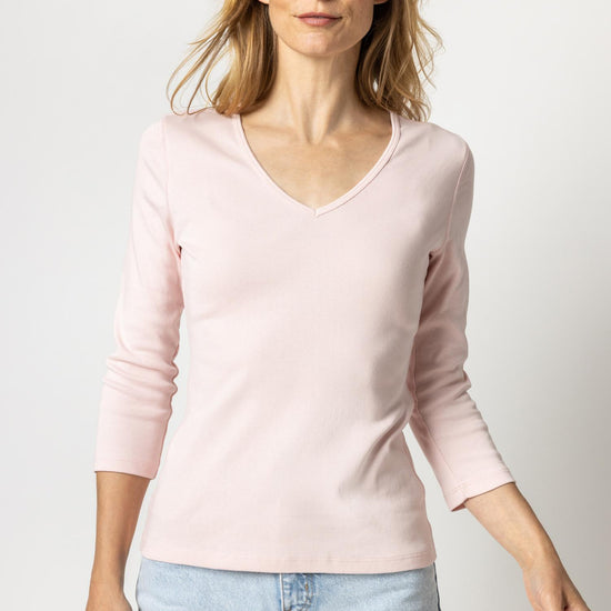 3/4 Sleeve V-Neck in color Camellia Image A1