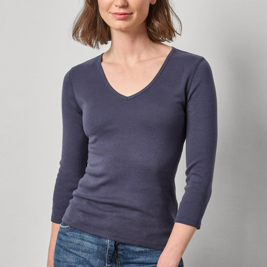 3/4 Sleeve V-Neck in color Dark Navy Image A1