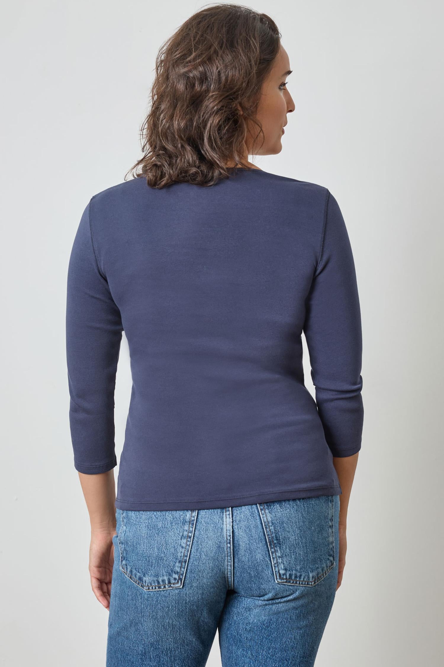 3/4 Sleeve V-Neck in color Dark Navy Image A4