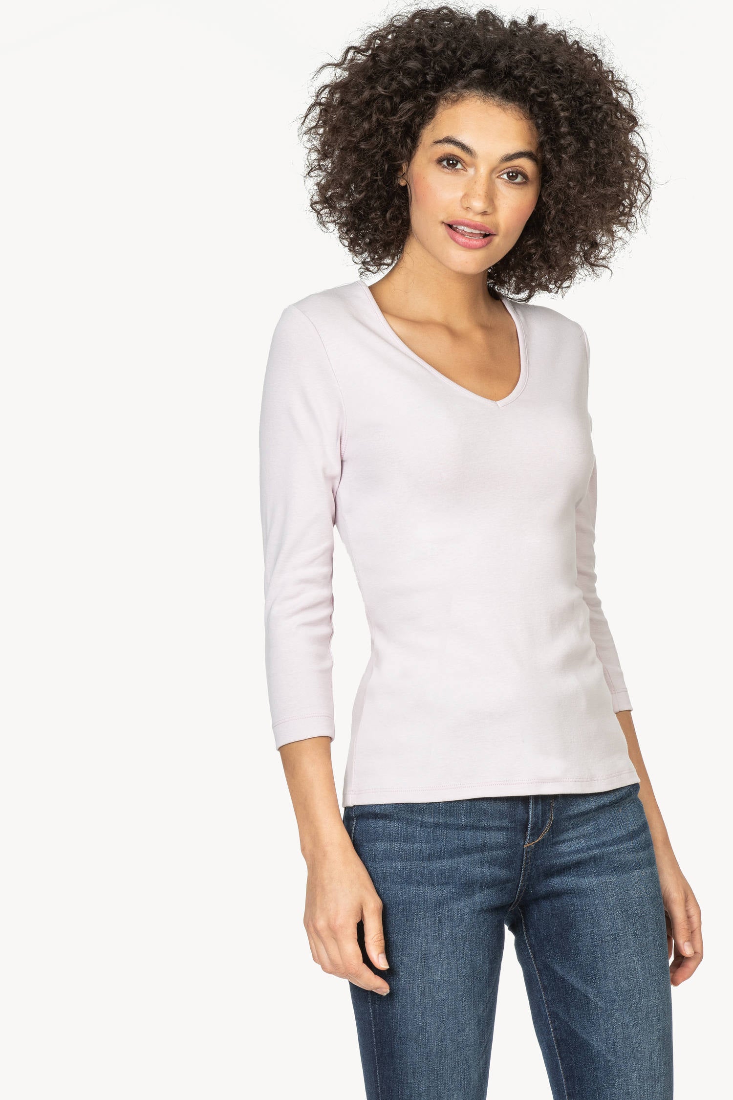 3/4 Sleeve V-Neck in color Freesia Image A1