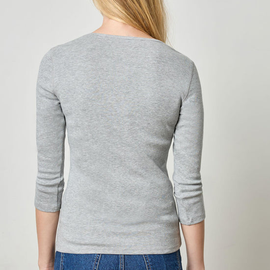 3/4 Sleeve V-Neck in color Heather Grey Image A2