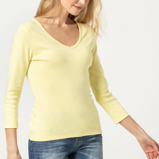 3/4 Sleeve V-Neck in color Limelight Image A1