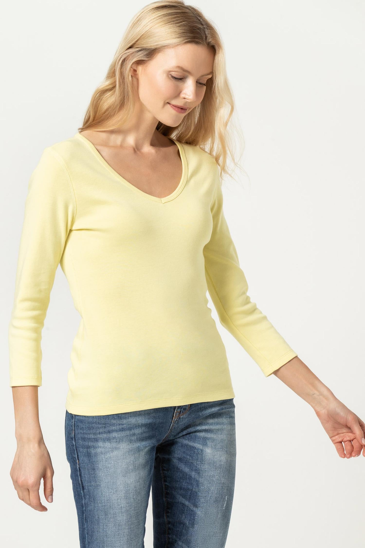 3/4 Sleeve V-Neck in color Limelight Image A1