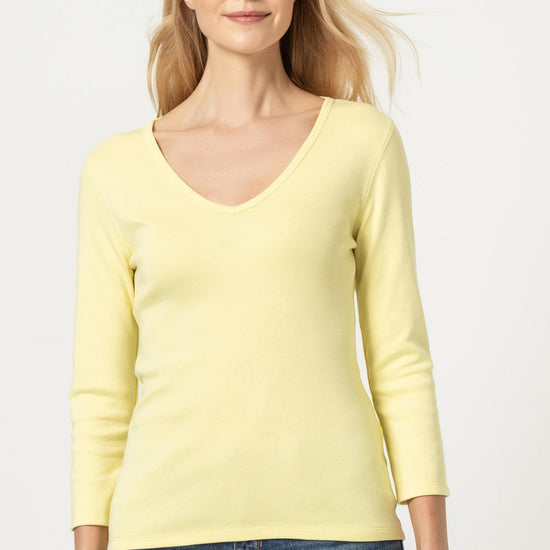 3/4 Sleeve V-Neck in color Limelight Image A3