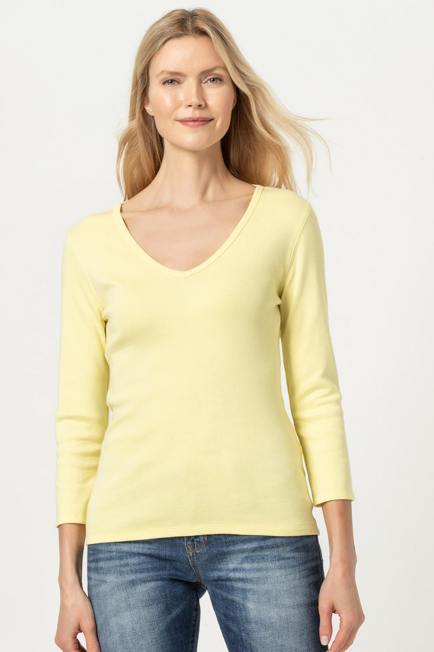 3/4 Sleeve V-Neck in color Limelight Image A3