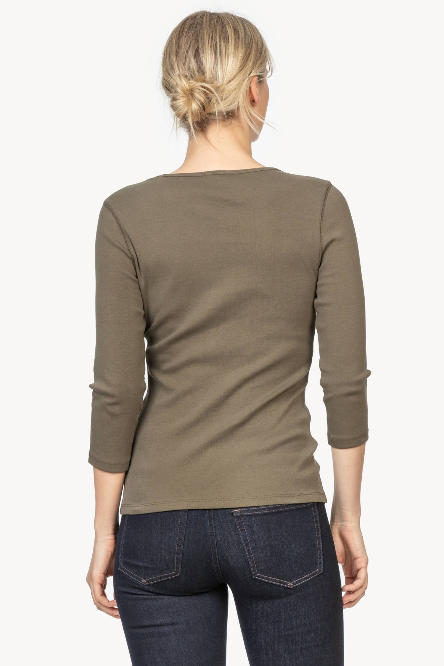 3/4 Sleeve V-Neck in color Moss Image A2