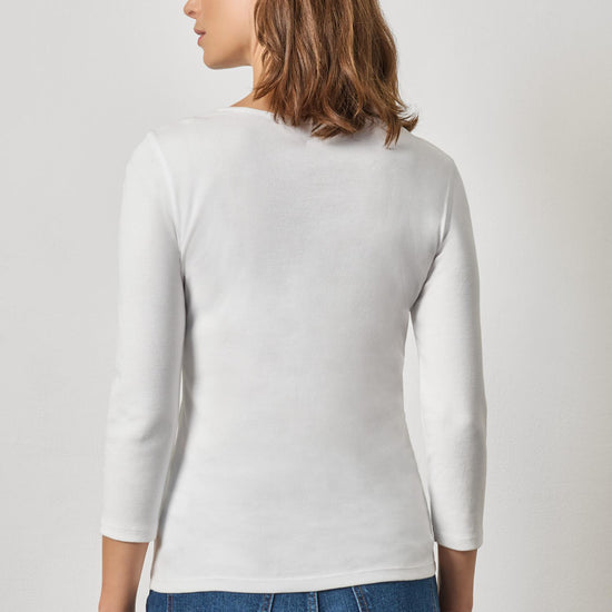 3/4 Sleeve V-Neck in color White Image A2