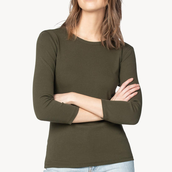 3/4 Sleeve Crew in color Army Image A1