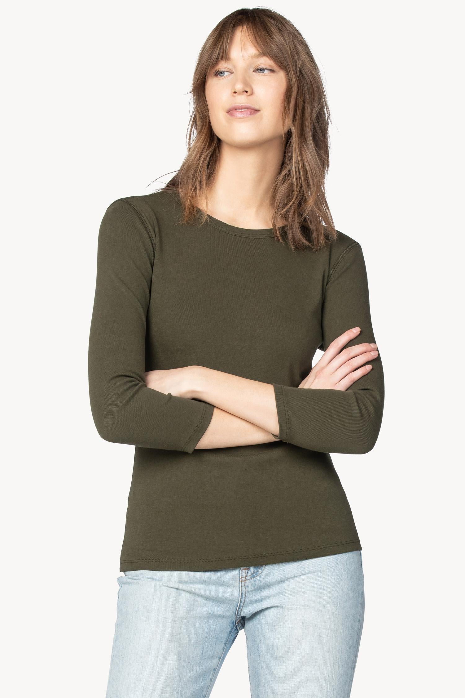 3/4 Sleeve Crew in color Army Image A1