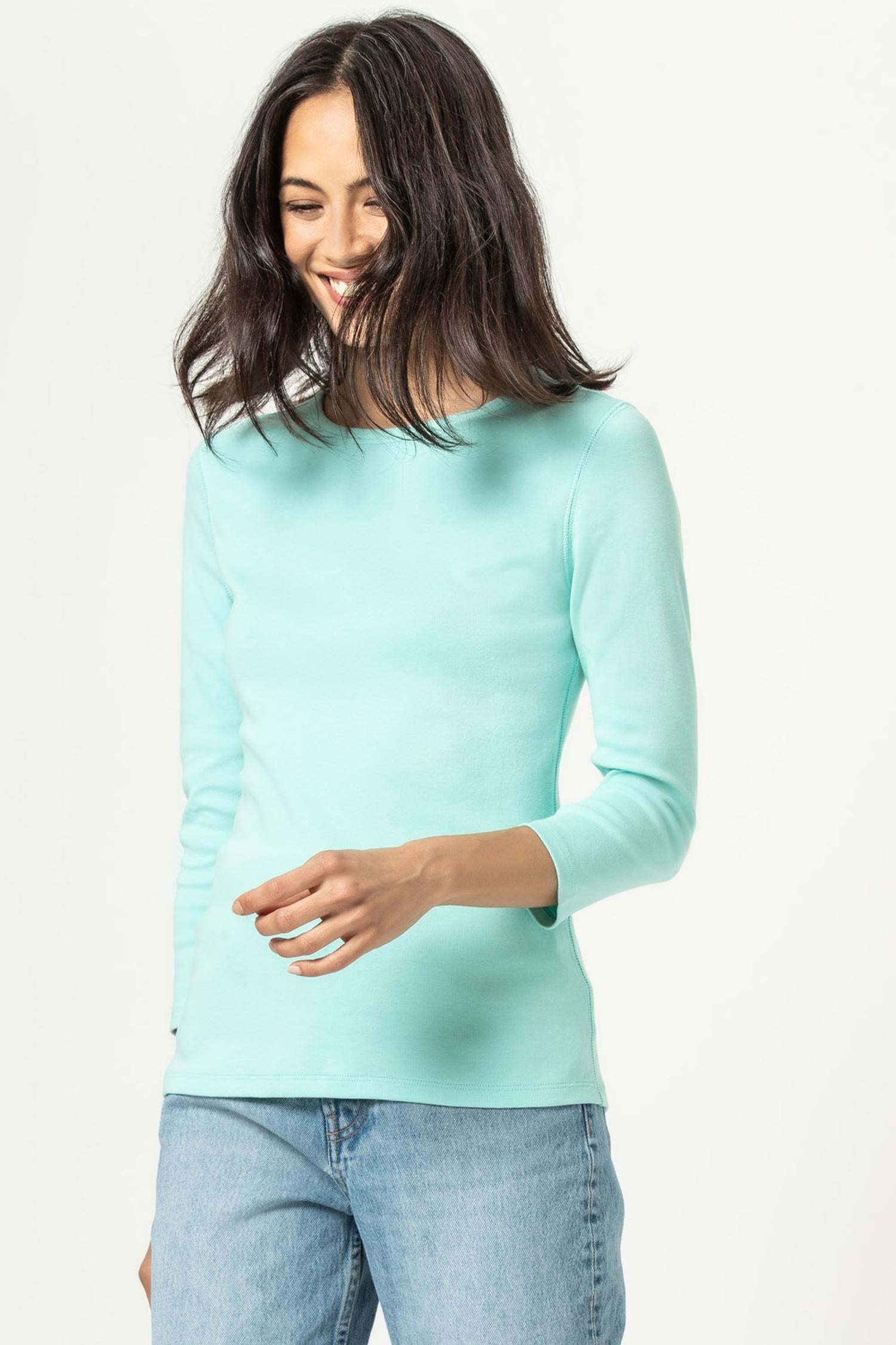 3/4 Sleeve Crew in color Aruba Image A3