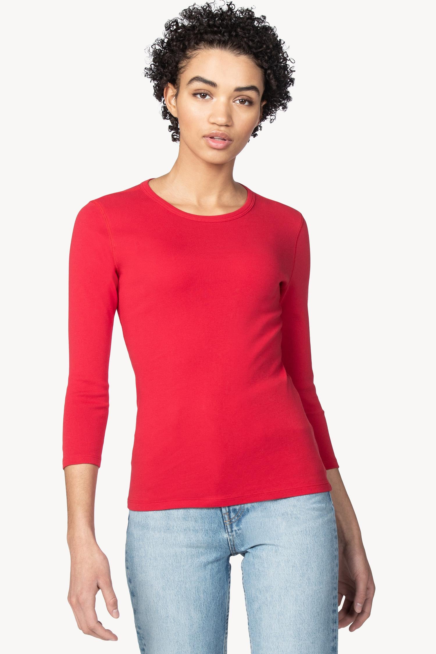 3/4 Sleeve Crew in color Cherry Image A1