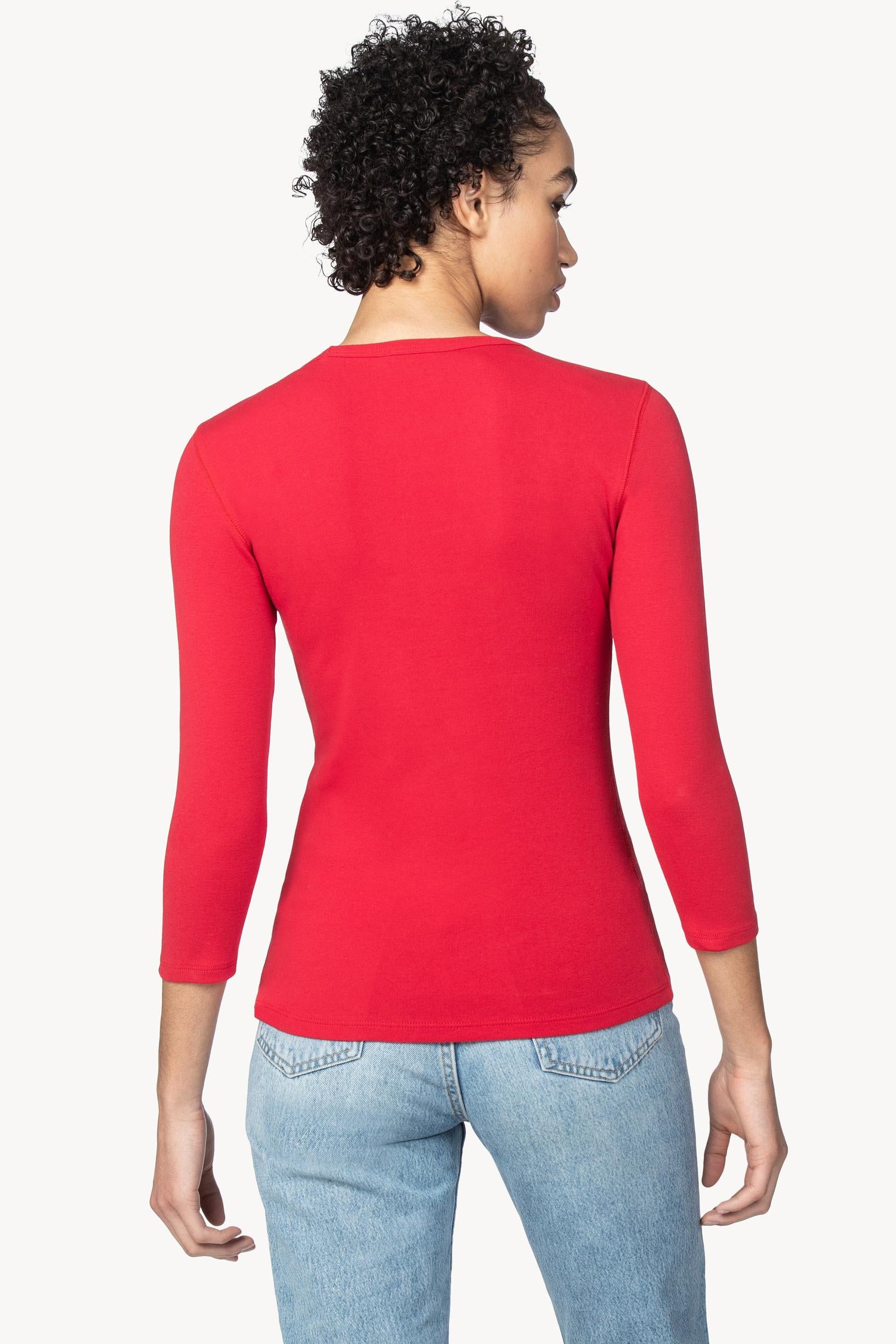 3/4 Sleeve Crew in color Cherry Image A2