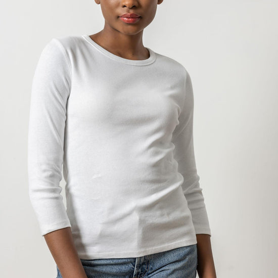 3/4 Sleeve Crew in color White Image A1