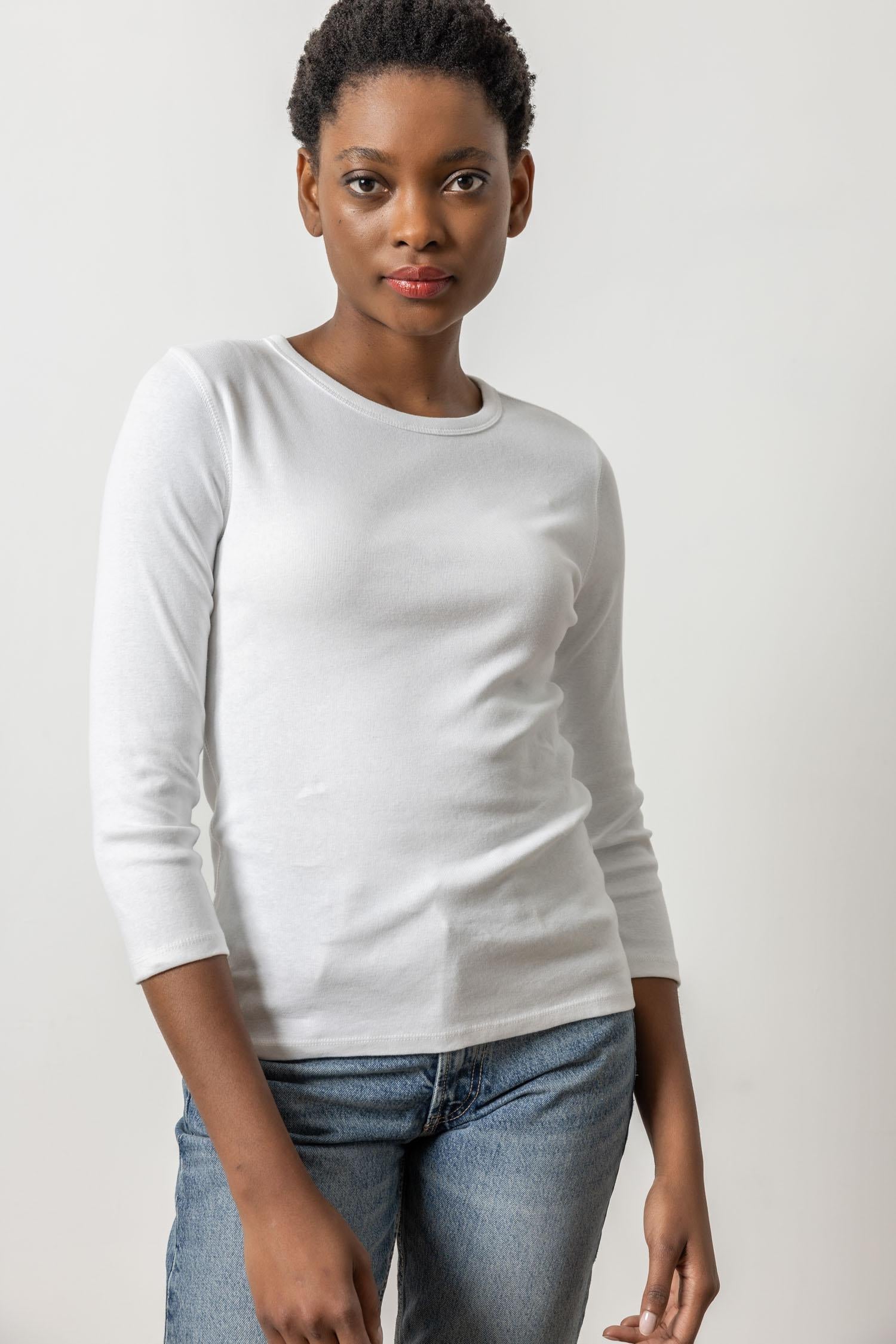 3/4 Sleeve Crew in color White Image A1