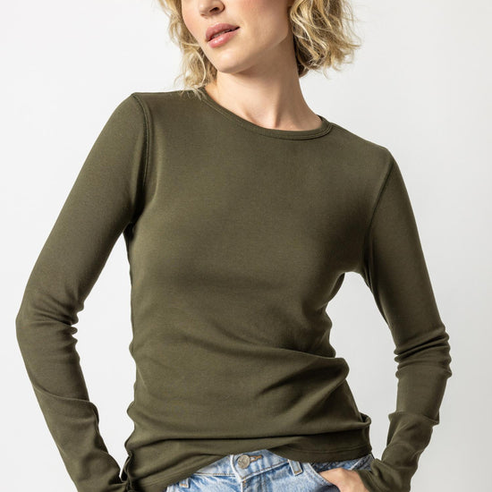 Long Sleeve Crew in color Army Image A1
