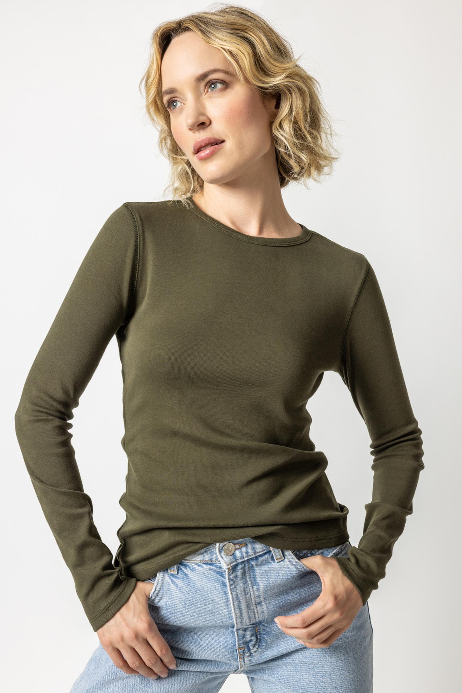 Long Sleeve Crew in color Army Image A1