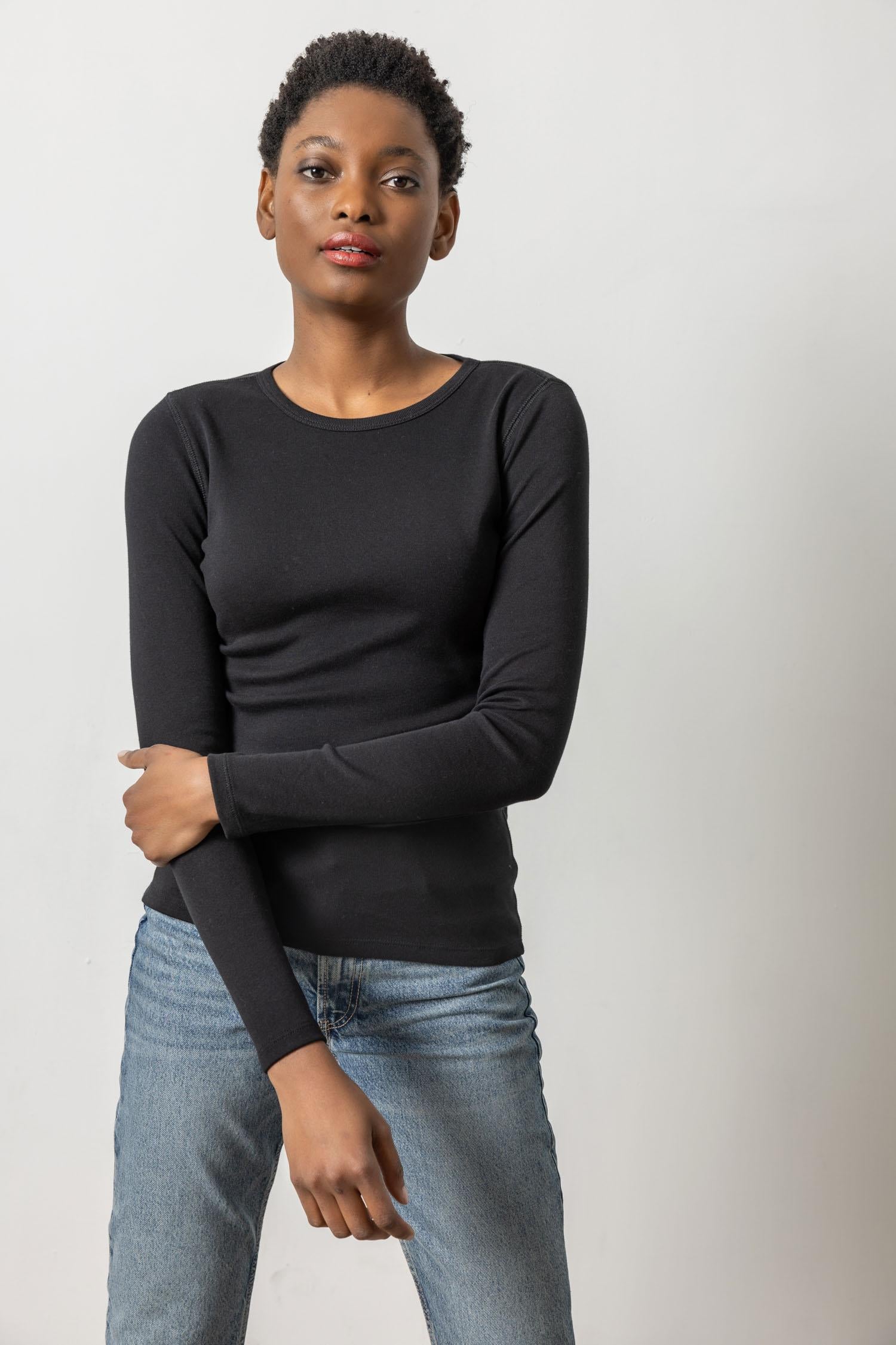 Long Sleeve Crew in color Black Image A1