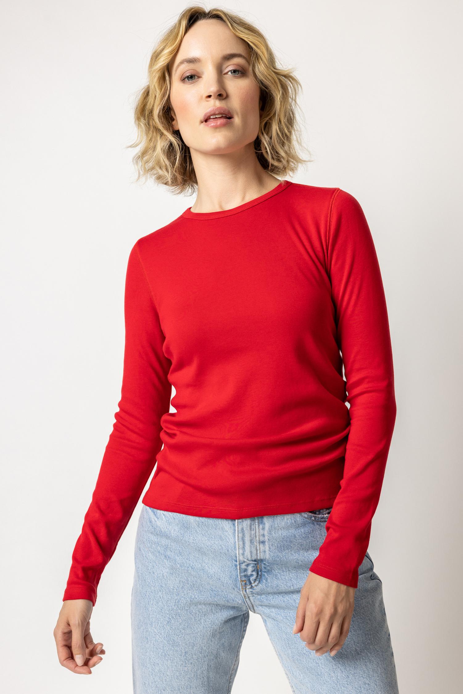 Long Sleeve Crew in color Cherry Image A1