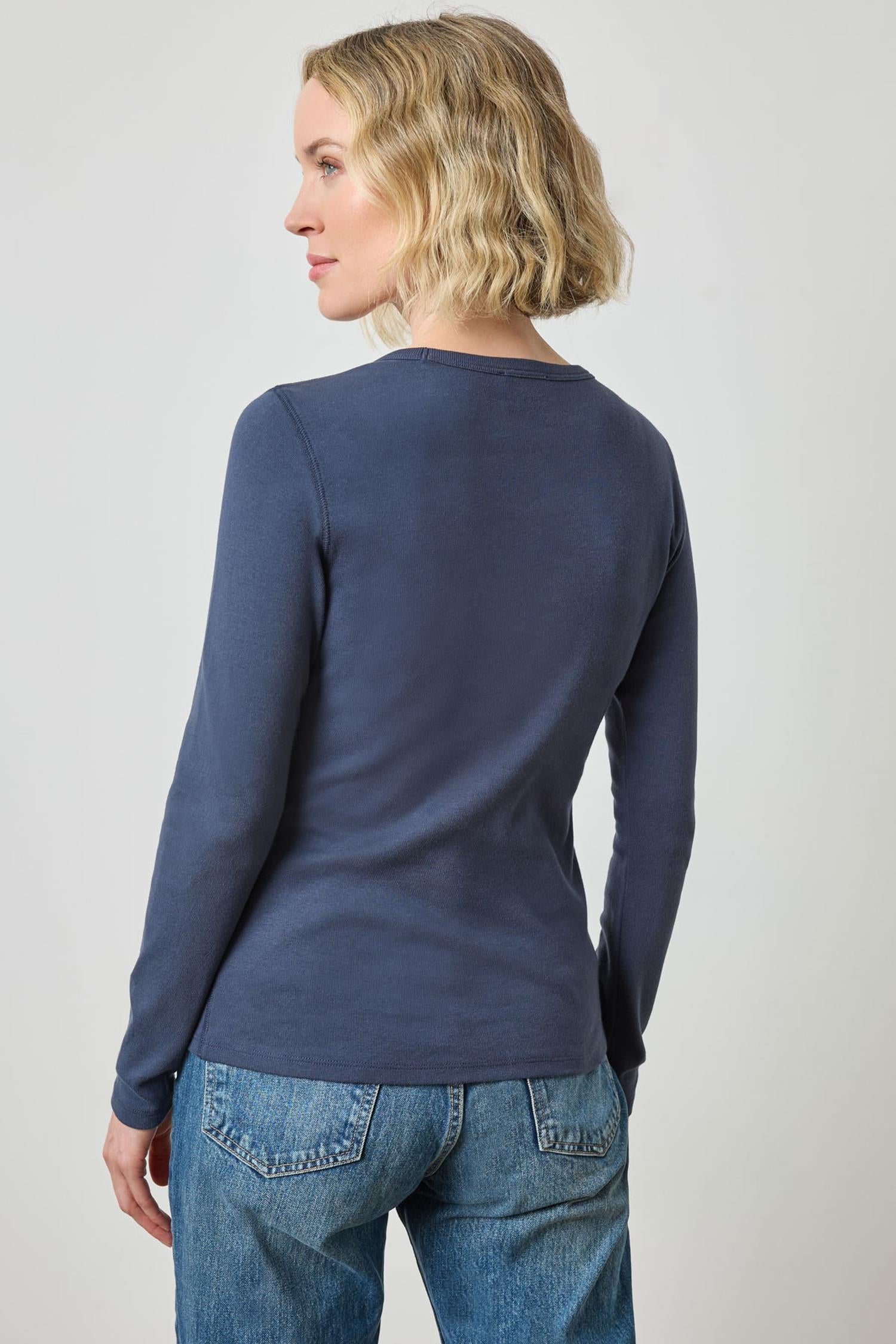Long Sleeve Crew in color Dark Navy Image A2