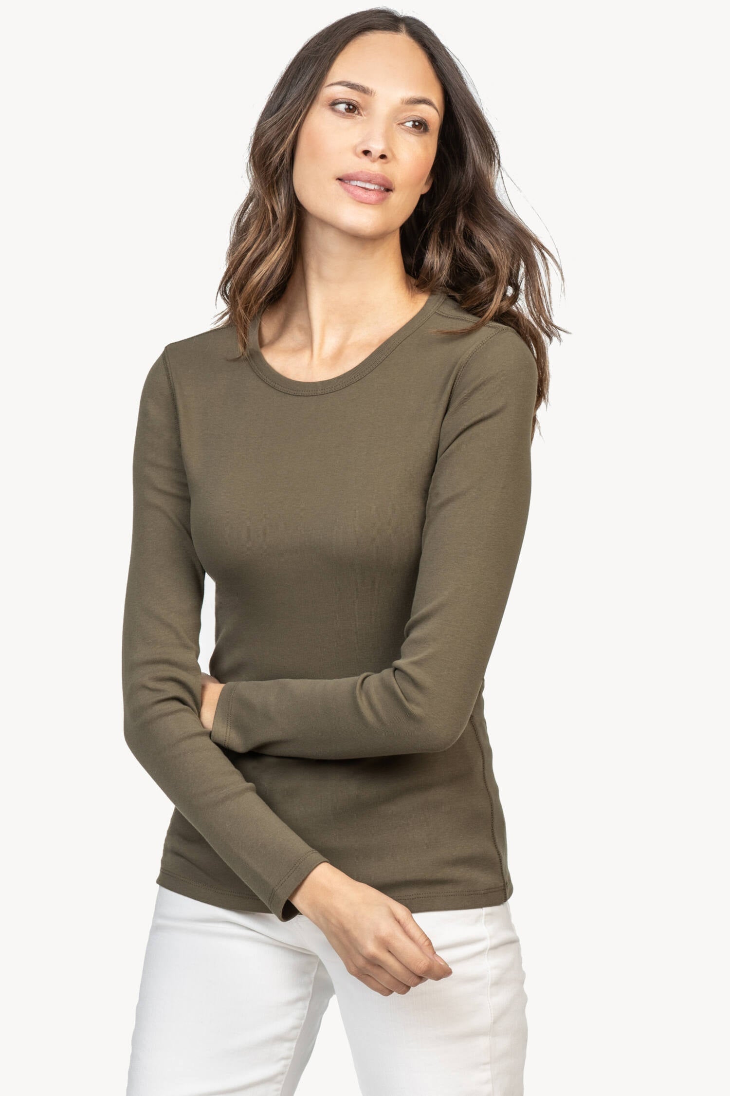 Long Sleeve Crew in color Moss Image A1