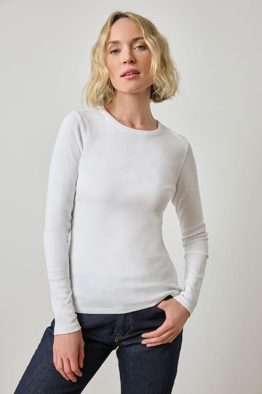Long Sleeve Crew in color White Image A1