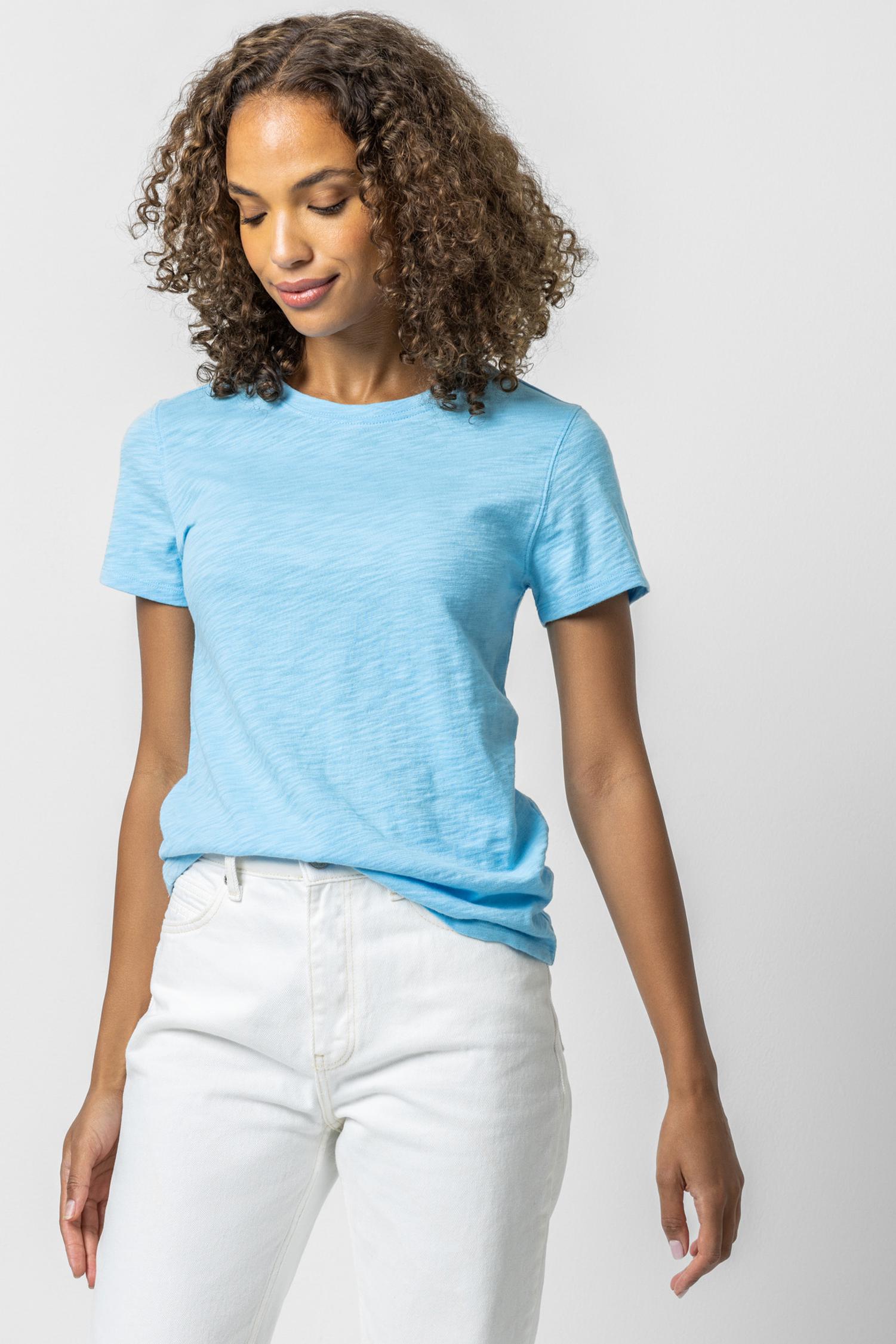 Short Sleeve Back Seam Crewneck in color Aruba Image A1