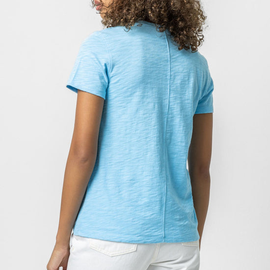 Short Sleeve Back Seam Crewneck in color Aruba Image A2