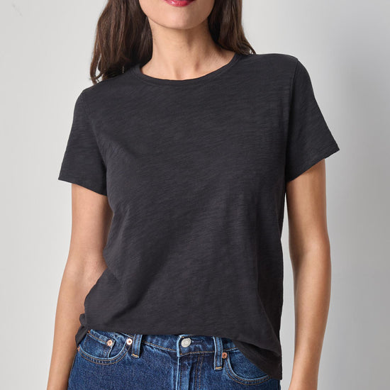 Short Sleeve Back Seam Crewneck in color Black Image A1