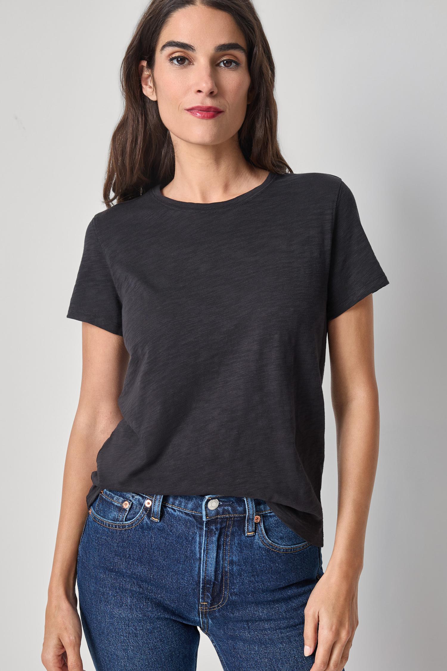 Short Sleeve Back Seam Crewneck in color Black Image A1