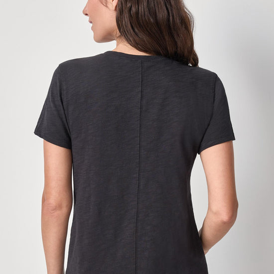 Short Sleeve Back Seam Crewneck in color Black Image A2
