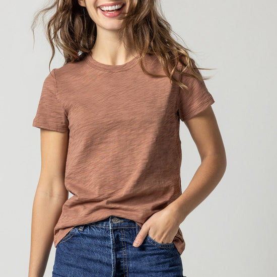 Short Sleeve Back Seam Crewneck in color Clove Image A1