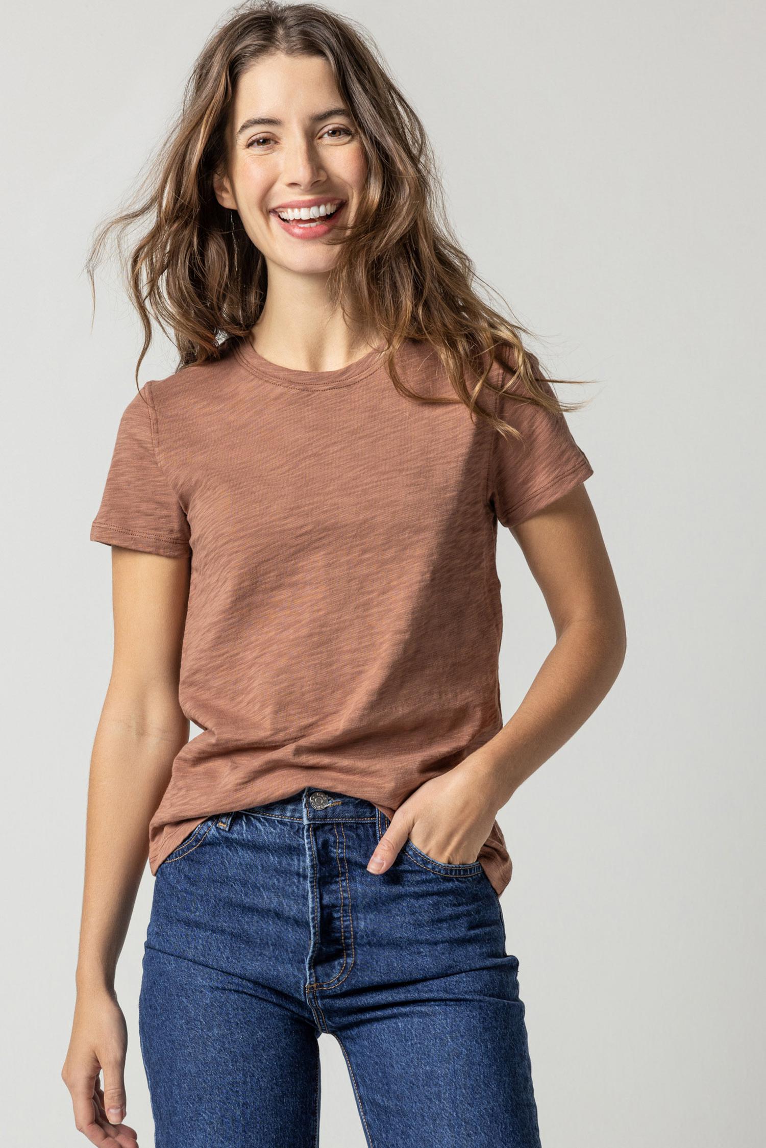 Short Sleeve Back Seam Crewneck in color Clove Image A1