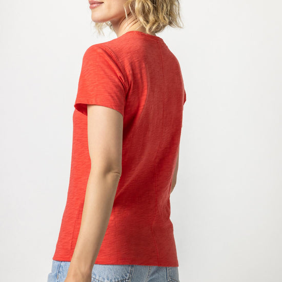 Short Sleeve Back Seam Crewneck in color Fiesta Image A2