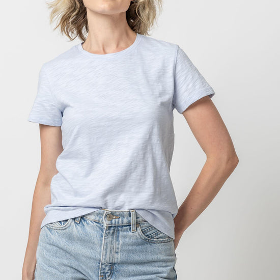 Short Sleeve Back Seam Crewneck in color Hyacinth Image A1