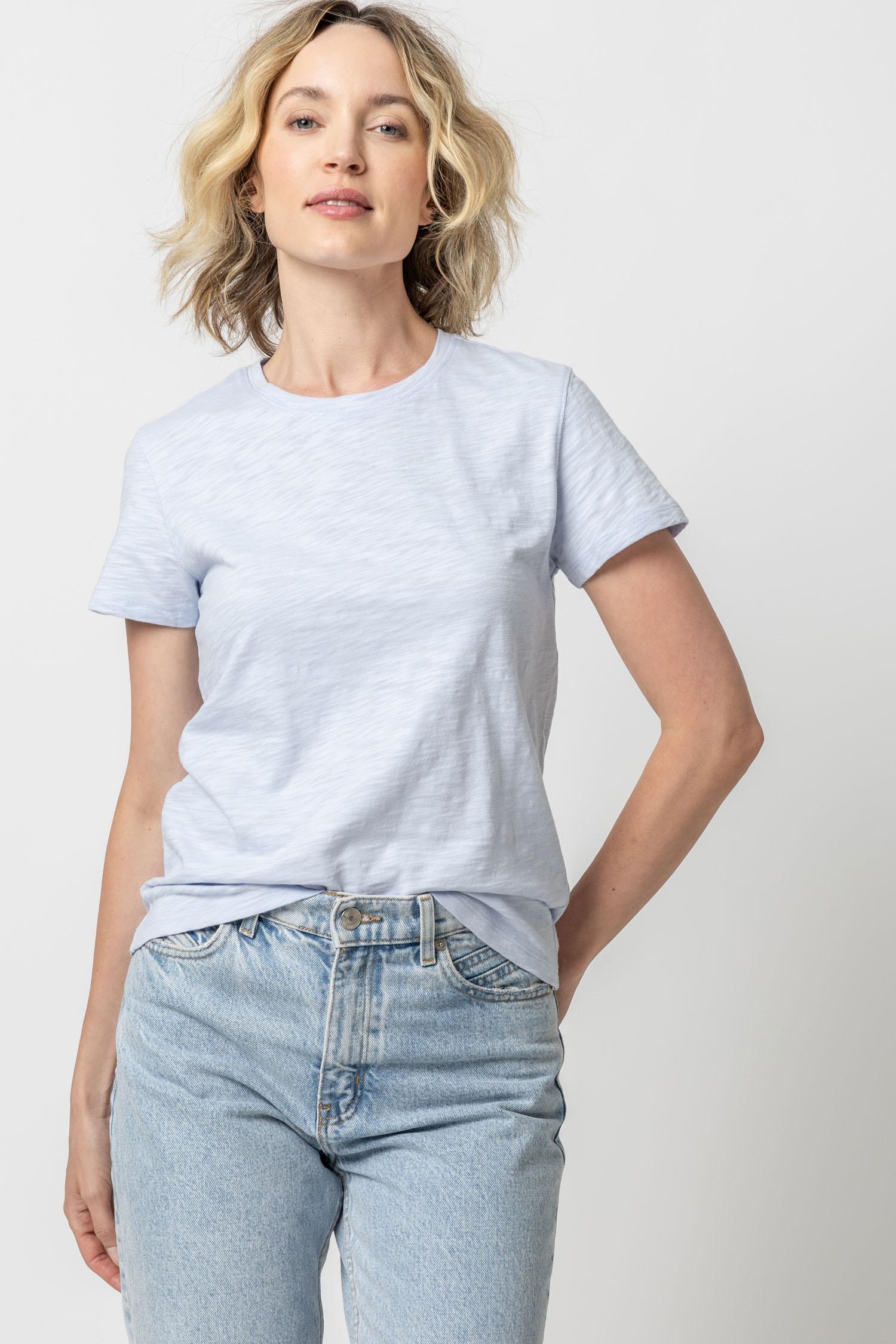 Short Sleeve Back Seam Crewneck in color Hyacinth Image A1