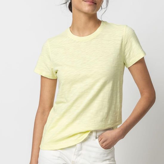 Short Sleeve Back Seam Crewneck in color Limelight Image A1