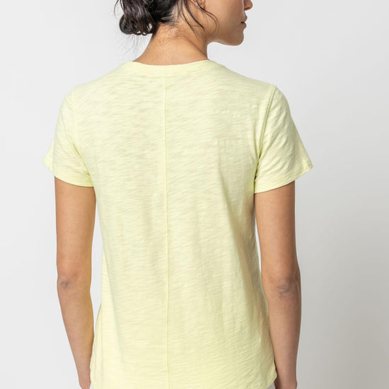 Short Sleeve Back Seam Crewneck in color Limelight Image A2