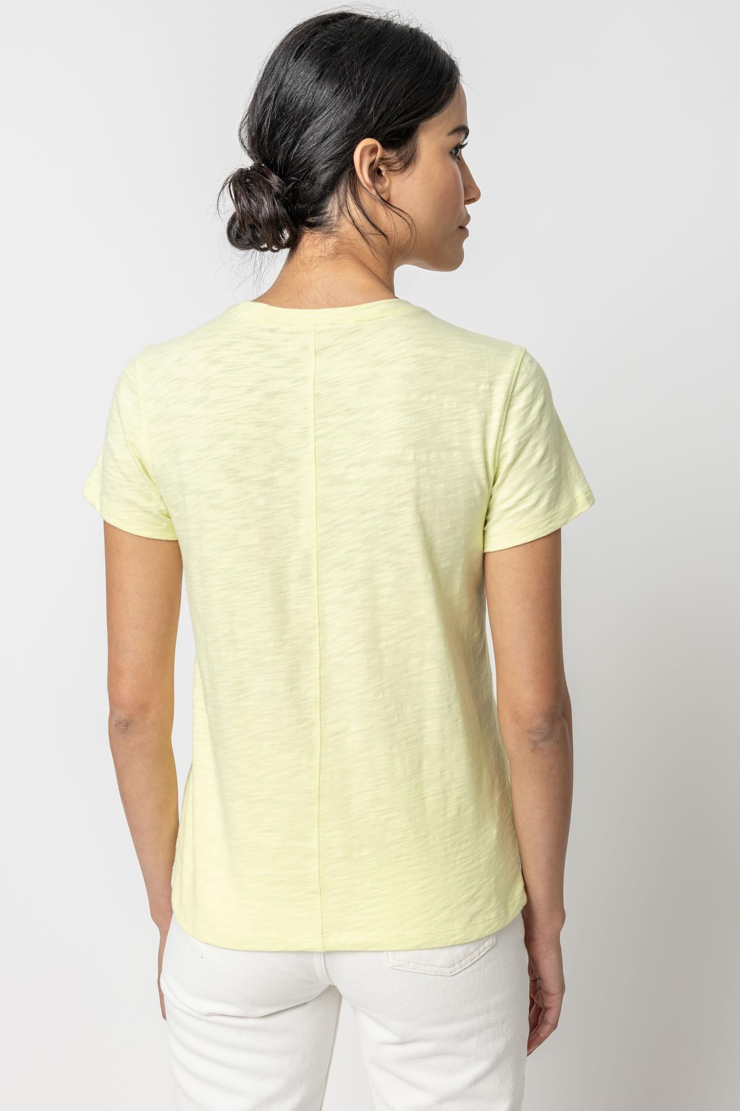 Short Sleeve Back Seam Crewneck in color Limelight Image A2