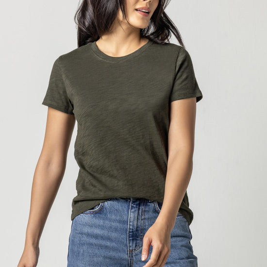 Short Sleeve Back Seam Crewneck in color Loden Image A1