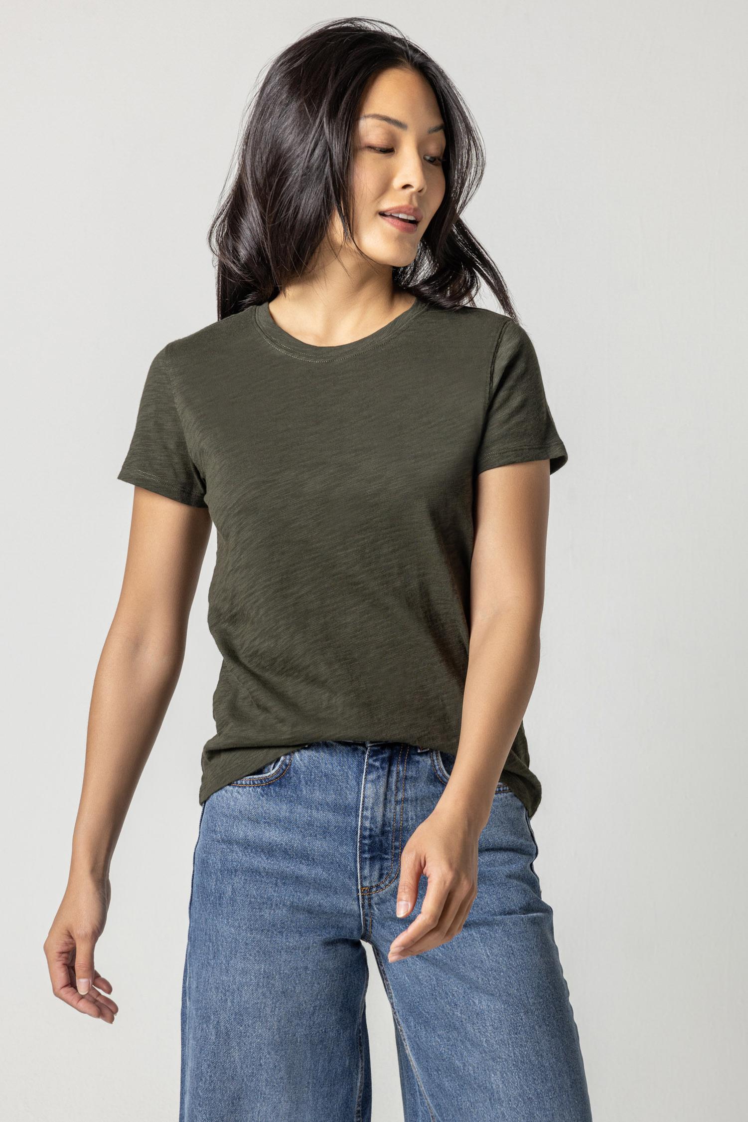 Short Sleeve Back Seam Crewneck in color Loden Image A1