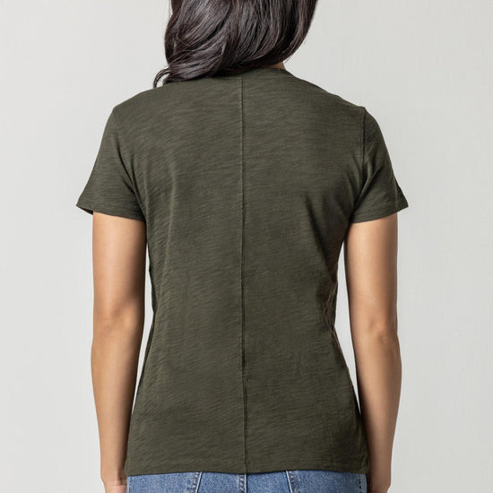 Short Sleeve Back Seam Crewneck in color Loden Image A3