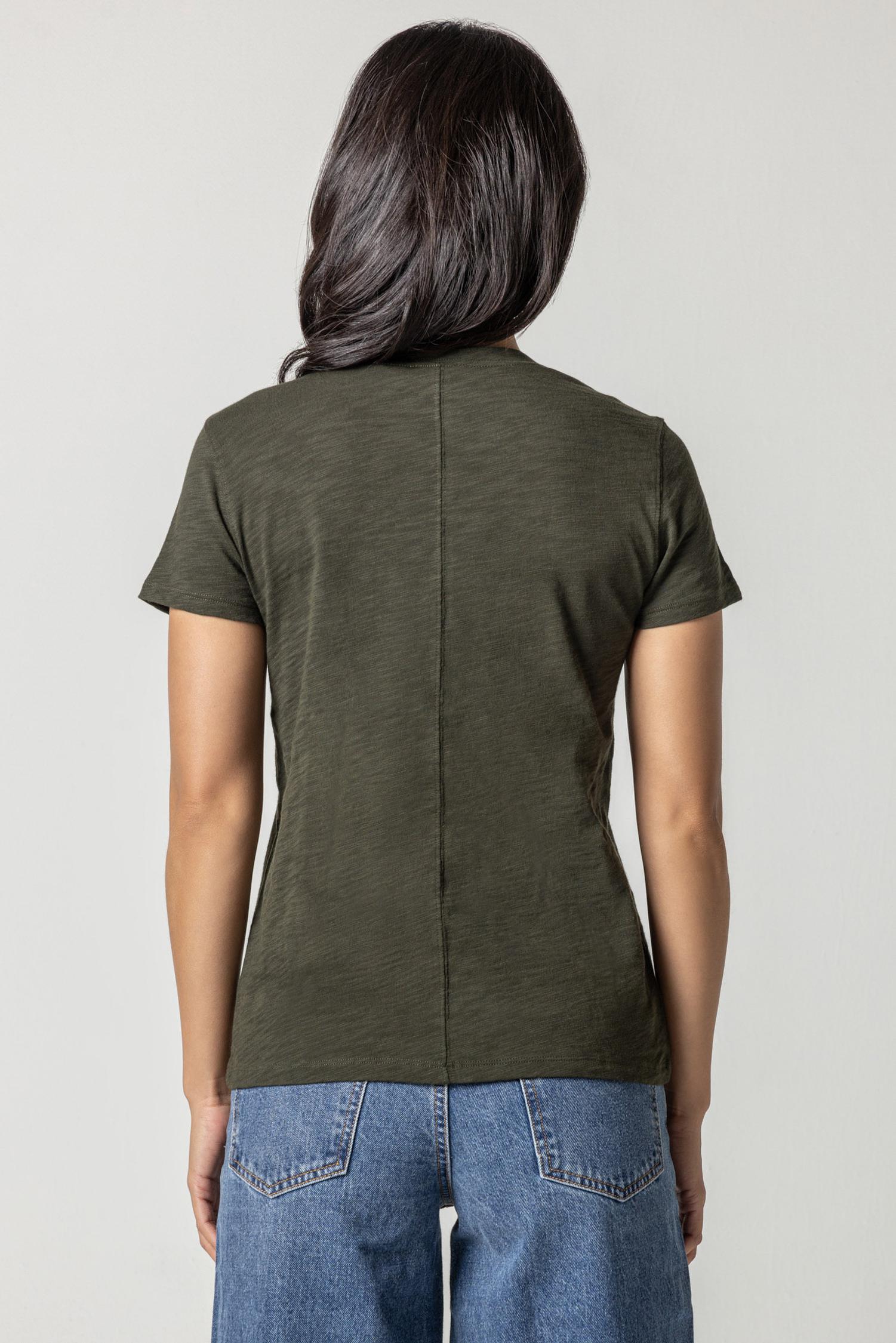 Short Sleeve Back Seam Crewneck in color Loden Image A3
