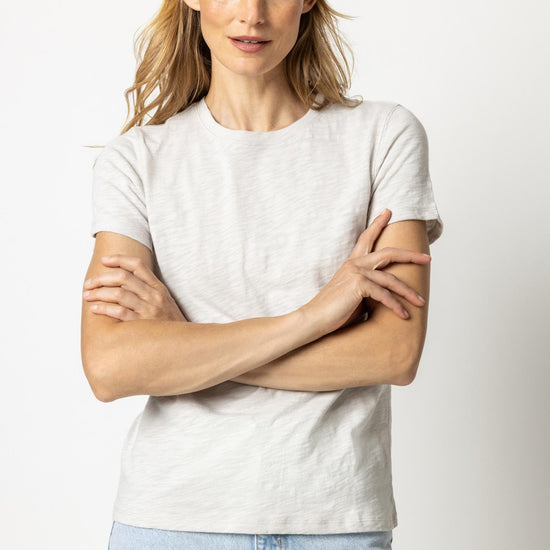 Short Sleeve Back Seam Crewneck in color Nickel Image A1