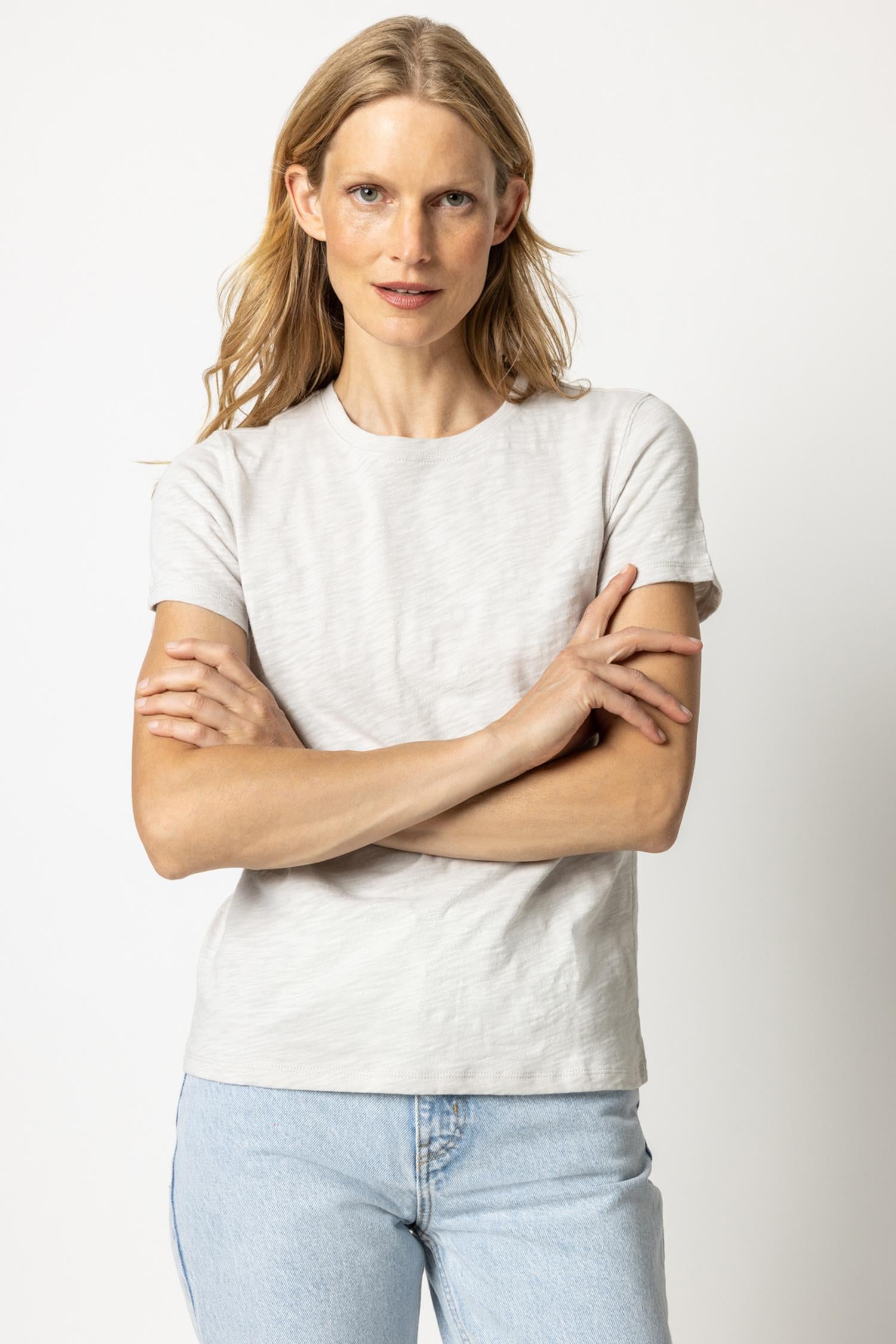 Short Sleeve Back Seam Crewneck in color Nickel Image A1