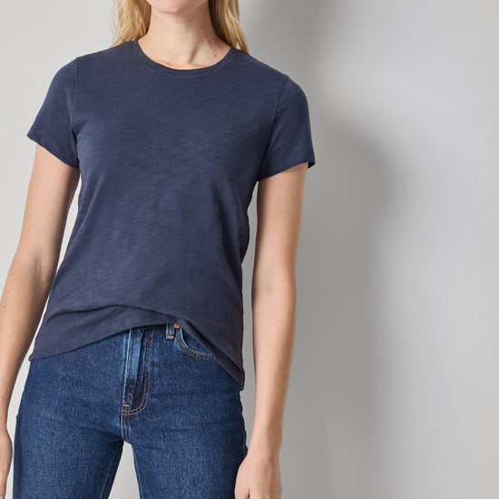 Short Sleeve Back Seam Crewneck in color Navy Image A1