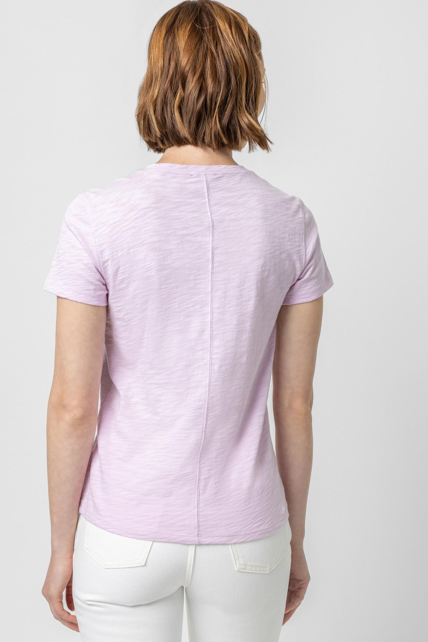 Short Sleeve Back Seam Crewneck in color Orchid Image A3