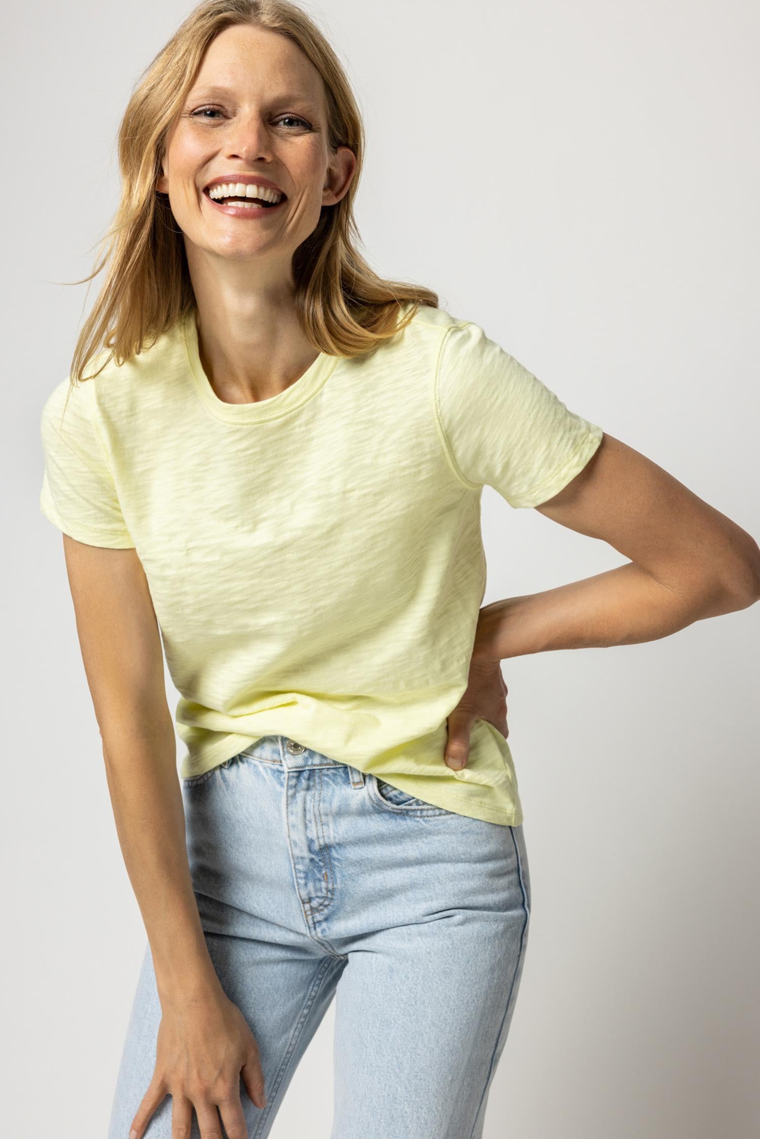 Short Sleeve Back Seam Crewneck in color Pear Image A1