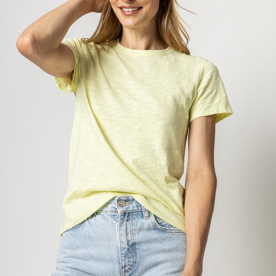 Short Sleeve Back Seam Crewneck in color Pear Image A2