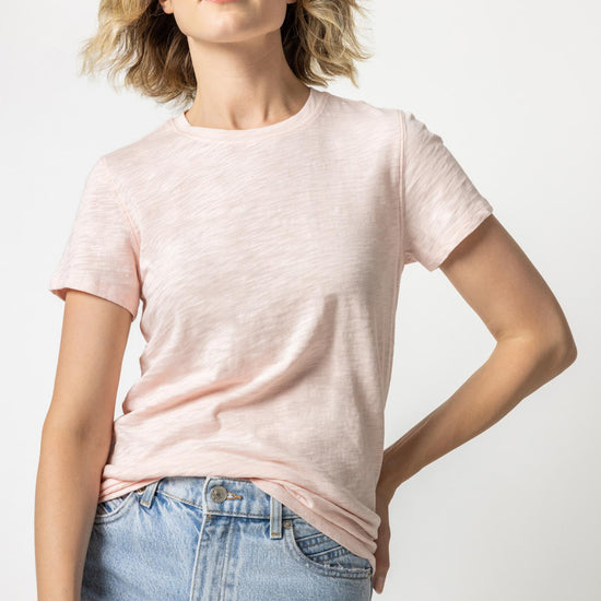 Short Sleeve Back Seam Crewneck in color Pink Blossom Image A1